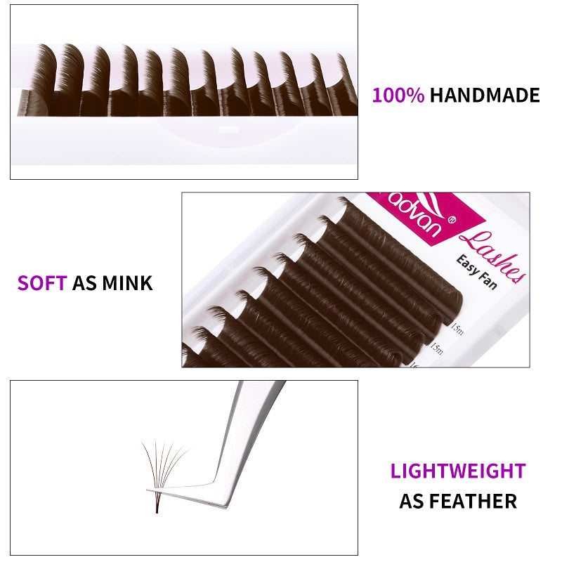 FADVAN Volume Lash Extensions Brown Easy Fan Volume Lashes .07 Rapid Blooming 15-20mm Mixed Tray Eyelash Extensions C D Curl Flowering Lash Extensions by FADVAN (Brown 0.07-C, 15-20mm) - Image 5